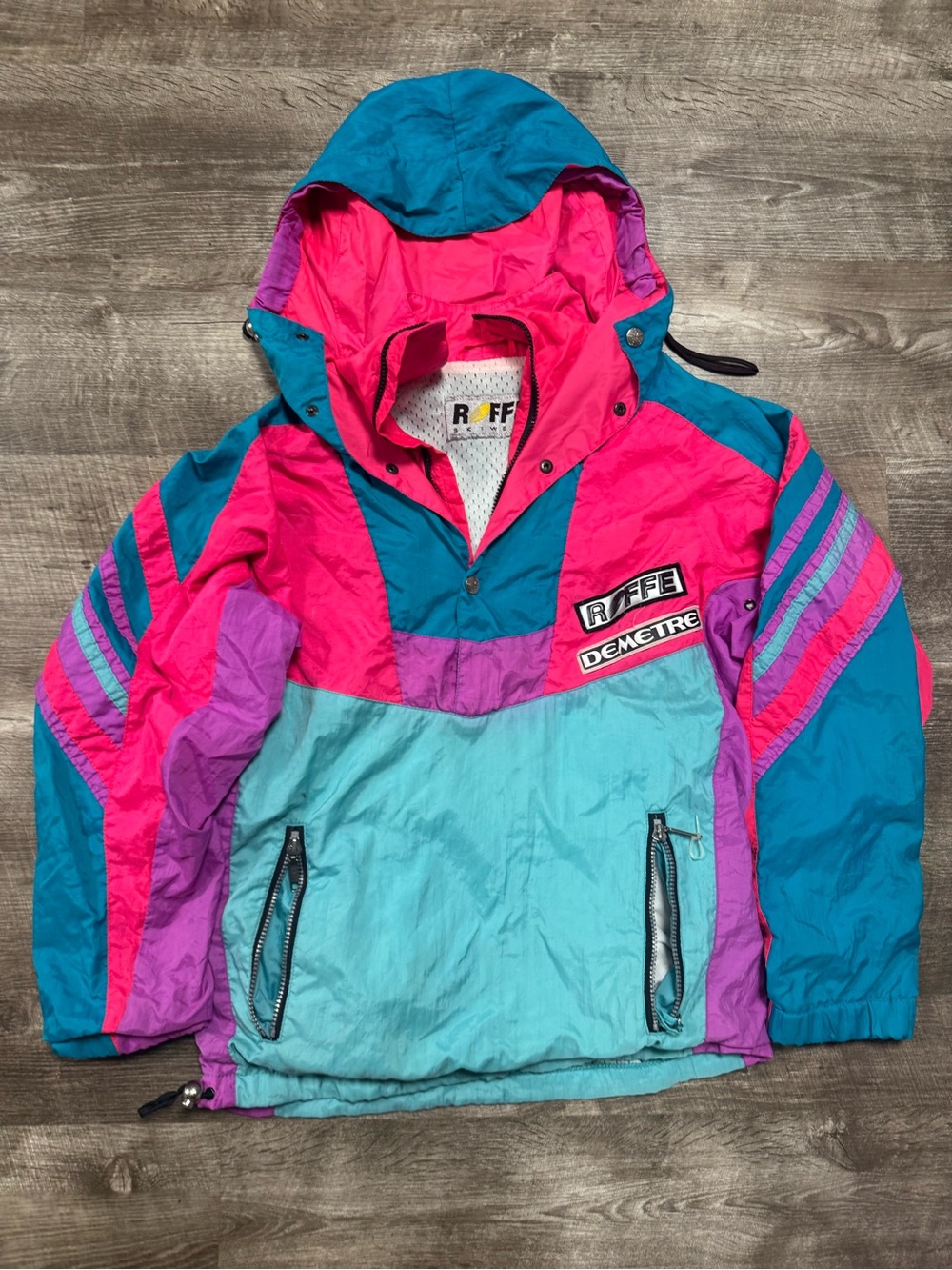 Vintage 80s 90s Roffe Demetre Neon Colorblock Ski Jacket